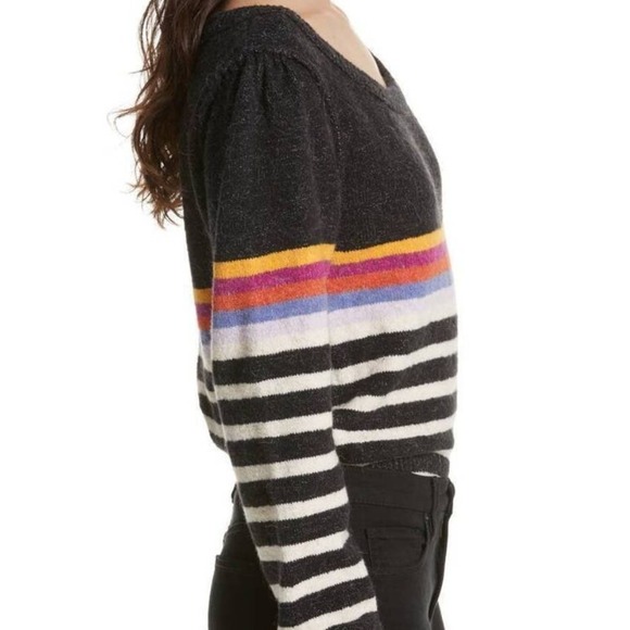 Free People Complete Me Alpaca Mohair Retrop Stripe Sweater XS Black Ivory‎ - Picture 9 of 9